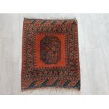 Small fringed Afghan rug, 3 tones