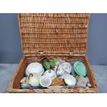 Wicker picnic basket containing misc china and glass including carlton ware cup and saucer,