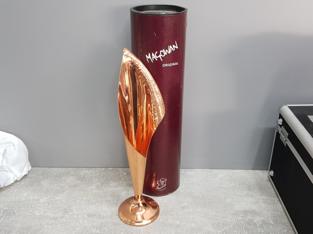 Large Magowan handmade copper Tulip vase, with storage tube, irish