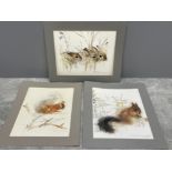 3 Vintage mads stage water colour prints signed by Danish artist dated 1976