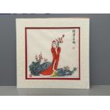 Japanese silk of girl with flowers
