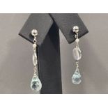 A pair white gold and freshwater pearl aquamarine drop earrings