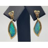 Ladies 18ct gold opal and diamond drop earrings