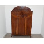 Large flame mahogany and walnut single door wardrobe with mirror insert and key 123x191x48cm