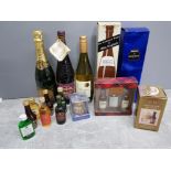 Mixed lot of alchol includes large bottles of wine, baileys and bells whisky gift sets plus other