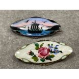 2 x Nils Elvik sterling silver and enamel brooches Norway designer both fully marked and in