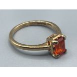 Ladies 9ct gold emerald cut fire opal ring set in a 4 claw setting 2.31g size M1/2