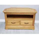 Light oak TV stand fitted with 2 drawers w102xd50xh62