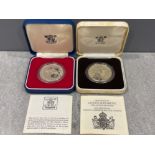 UK Royal mint 1977 silver jubilee silver proof crown and 1980 Queen mother silver proof crown both