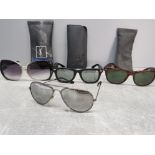 4 pairs of sunglasses, 3 with cases