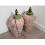 2 large Jersey Pottery table lamps, hand thrown and with hand painted floral design