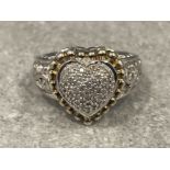 Silver 925 heart shaped diamond ring 9.73g size N