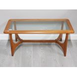 Danish teak glass topped coffee table 98x47cm