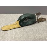 Unusual cold painted bronze documents clip in the form of a Duck