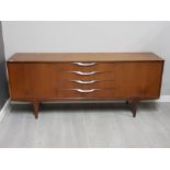 Scandinavian teak sideboard with 4 central drawers 186x45cm