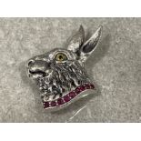 Silver ruby Rabbit brooch on Ruby platform 10.59g