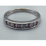 Ladies 9ct white gold pink stone diamond ring 2.28g size P