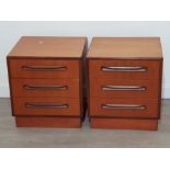 Pair of teak 3 drawer bedside chests