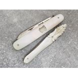 Silver vintage mother of pearl fruit knife plus hallmarked sheffield silver 1927 similar knife