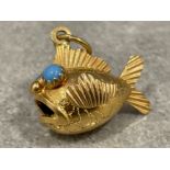18ct gold and turquoise Puffer fish pendant/charm 5.3G
