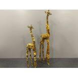 Pair of Collage Giraffes in good condition 79cms and 62cms