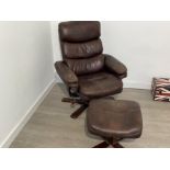 Leather stressless style arm chair and foot stool