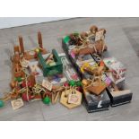 Box of mixed vintage 3D wooden puzzles, still with shop tags and some with original boxes