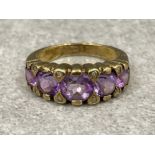 Ladies 9ct gold 5 stone amethyst and diamond ring. 3.5G size J