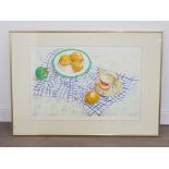 Framed Limited edition screenprint titled orange still life, signed and dated by artist Rachel