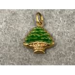 18ct gold enamel Forest tree pendant/charm 2.1g