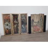 Wooden wall art of London together with 3 animal prints, zebra, elephants and giraffes