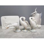 3 lladro geese figures and 2 lladro plaques from the lladro society