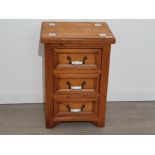 Pine 3 drawer bedside chest with meatal and ceramic handles, 50x40cm x H73cm