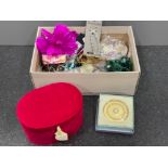 Box of costume jewellery and compact