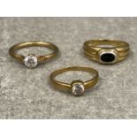 3 x ladies 9ct gold stone set rings 5G