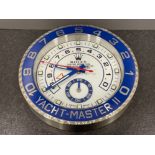 Silver wall clock in the style of Rolex Yacht master