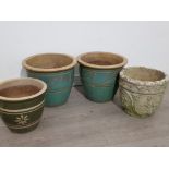 4 large plant pots, 3 ceramic 1 stone