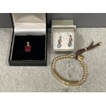 9ct gold red stone pendant and pair of silver earrings and Michael Kors bracelet