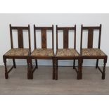 Set of 4 oak dinning chairs, with carved back rests