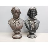 2 old chalk busts of mendelssohn and Beethoven