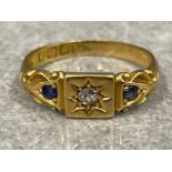 Antique 18ct gold diamond and sapphire ring. Size L 2.8g