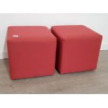 2 upholstered cube footstools, red material