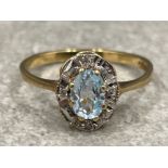 Ladies 9ct gold blue stone diamond cluster ring. 1.6g size L