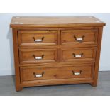 Large 5 drawer pine chest of drawers with metal and ceramic handles 116x48cm x H92cm