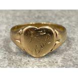 Vintage 9ct gold Heart shaped ring. Size J 2.1g