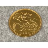 22ct gold 1982 Elizabeth II half sovereign coin