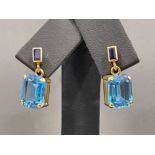 9ct gold blue stone drop earrings.