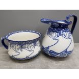 Doulton Burslem blue and white toilet jug and matching chamber pot