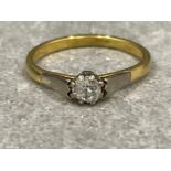 Ladies 18ct gold old cut diamond solitaire ring. Approx .25cts 3.1g size P