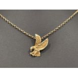 9ct gold and diamond American Eagle pendant and belcher chain 9.9g
